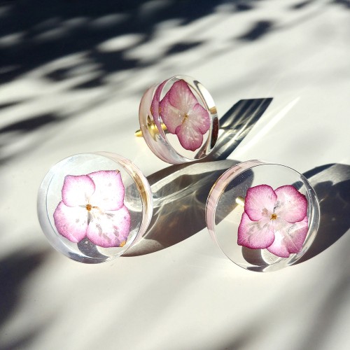 boho galki z kwiatem hortensji rozowa 55mm 1